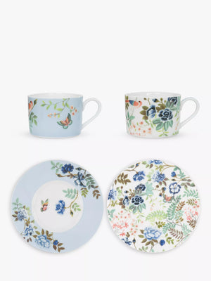 Porcelain Cup and Saucer Set of 2, 220ml Capacity, Multiple Floral Designs