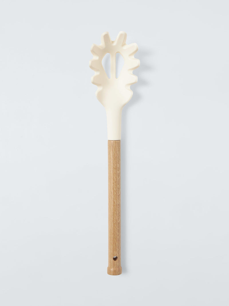 John Lewis wood handle silicone head spaghetti spoon with FSC-certified oak wood in cream, UK version