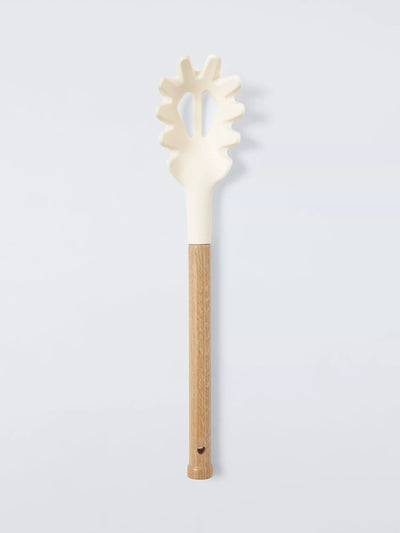 John Lewis Wood Handle Silicone Spaghetti Spoon with FSC-Certified Oak Wood in Cream- Buy online at McGrocer