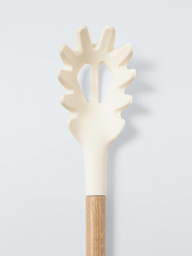 John Lewis wood handle silicone head spaghetti spoon with FSC-certified oak wood in cream, UK version