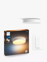 John Lewis Philips Hue White Ambiance Enrave Smart LED Large Flush Ceiling Light with Dimmer Switch, White- Buy online at McGrocer