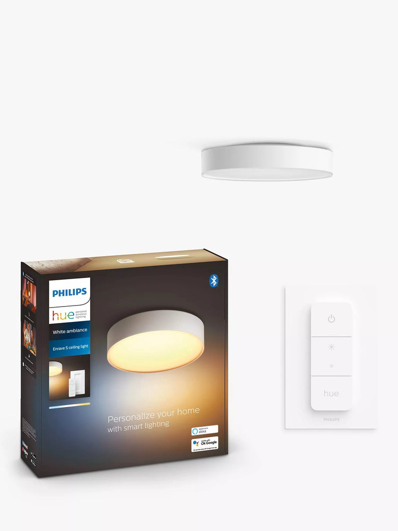 Philips Hue Enrave small flush ceiling light with dimmer switch, imported from the UK