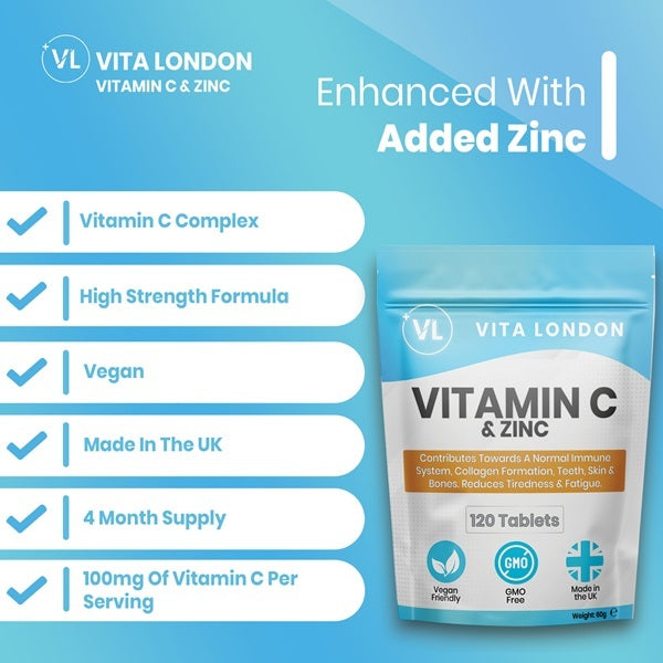 Vita London vitamin C and zinc 120 tablets (British brand)