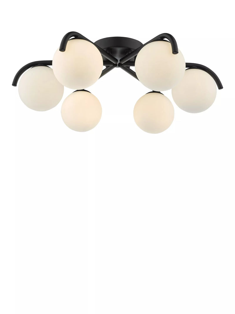 Där Orlena six-arm opal glass semi-flush ceiling light, UK version