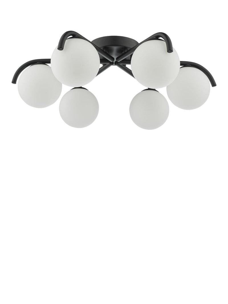 Där Orlena six-arm opal glass semi-flush ceiling light, UK version