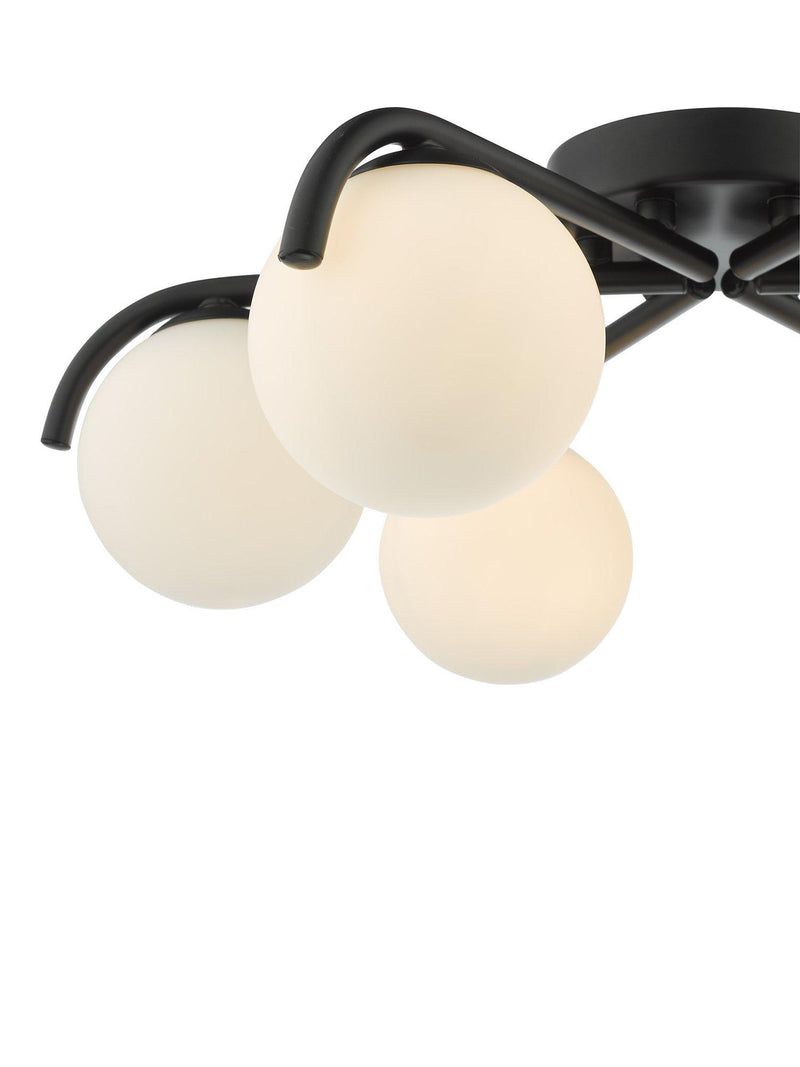 Där Orlena six-arm opal glass semi-flush ceiling light, UK version