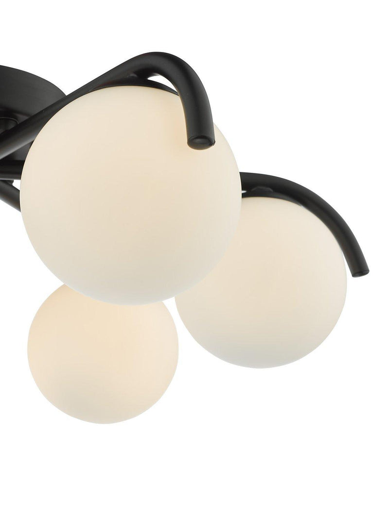 Där Orlena six-arm opal glass semi-flush ceiling light, UK version