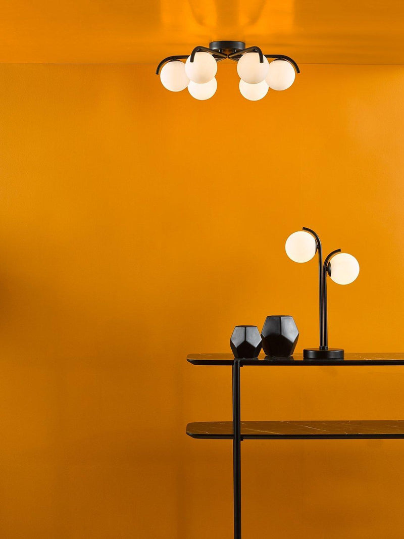 Där Orlena six-arm opal glass semi-flush ceiling light, UK version
