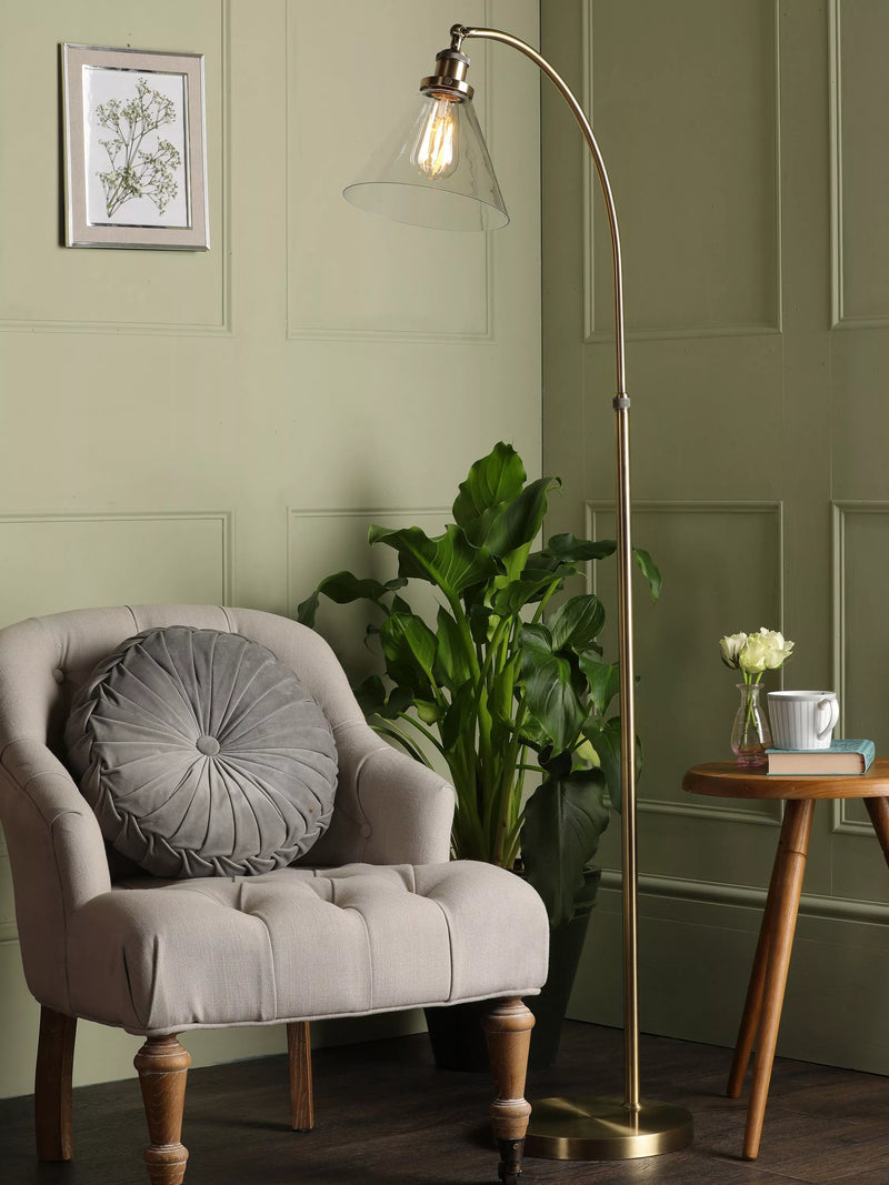 Laura Ashley Isaac floor lamp brass clear glass shade - British product