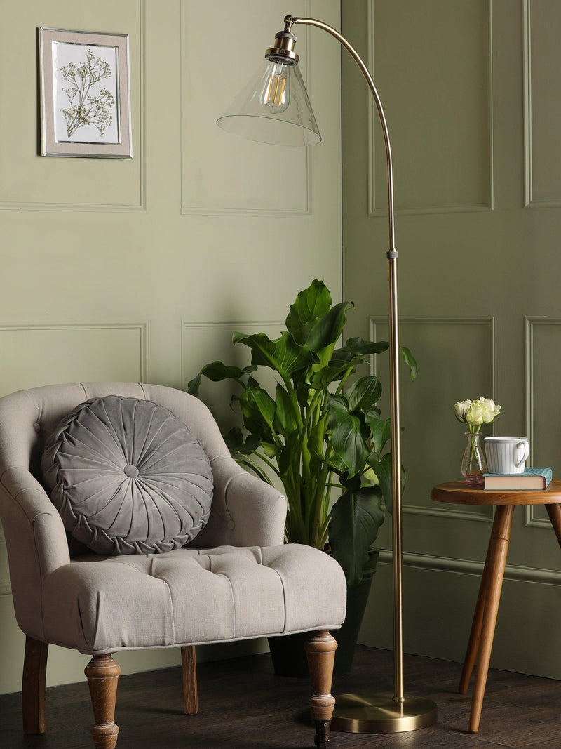 Laura Ashley Isaac floor lamp brass clear glass shade - British product