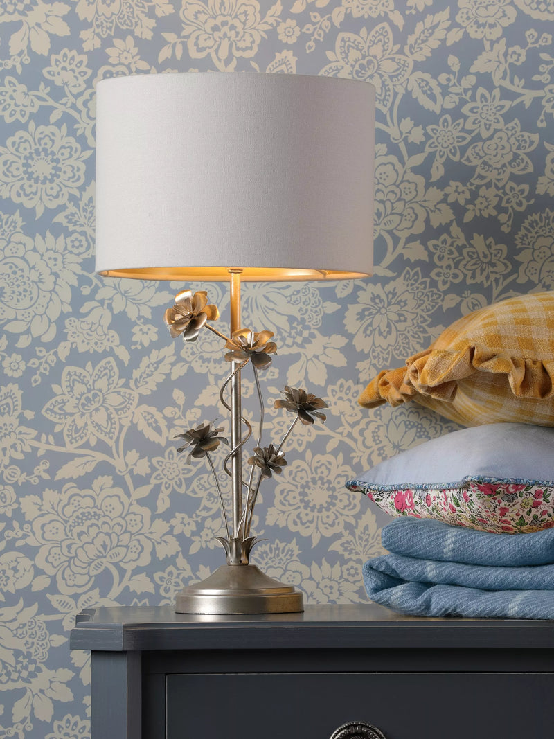 Laura Ashley Lyndale silver table lamp with drum shade, imported from the UK