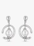 UNOde50 pearl asymmetric drop earrings in silver, imported from the UK