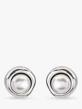 John Lewis UNOde50 Swarovski Crystal Faux Pearl Round Stud Earrings, Silver- Buy online at McGrocer