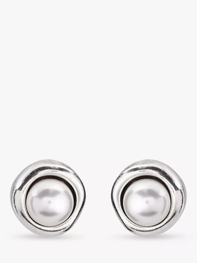 UNOde50 crystal faux pearl round stud earrings silver, imported from the UK