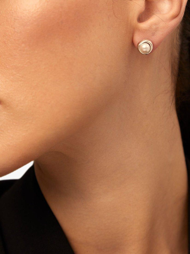 UNOde50 crystal faux pearl round stud earrings silver, imported from the UK