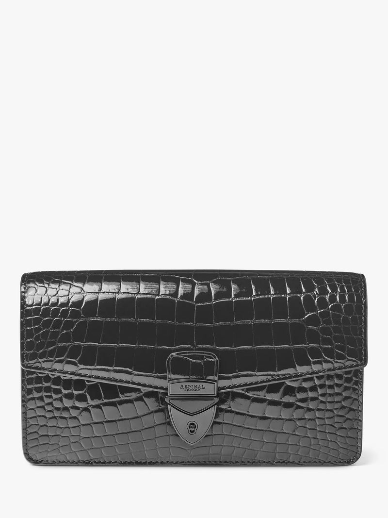 Aspinal of London Mayfair croc effect leather clutch bag, UK version