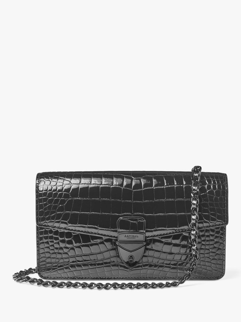 Aspinal of London Mayfair croc effect leather clutch bag, UK version