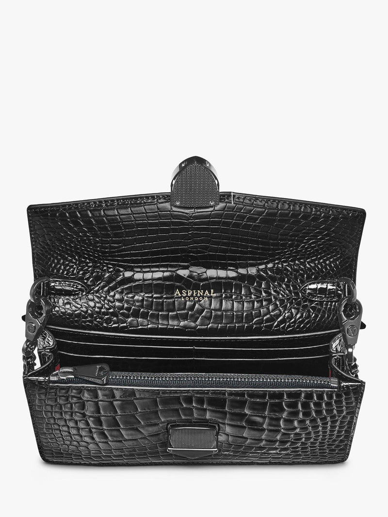 Aspinal of London Mayfair croc effect leather clutch bag, UK version