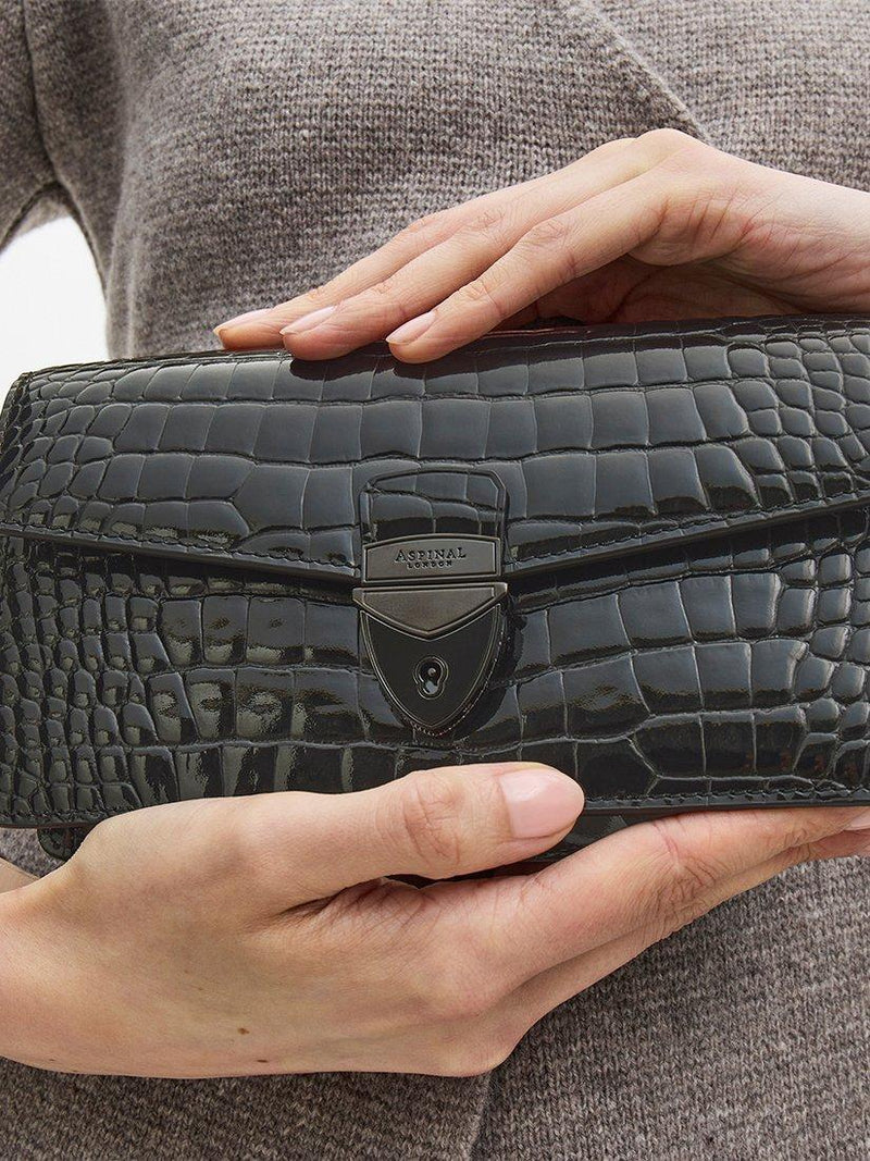 Aspinal of London Mayfair croc effect leather clutch bag, UK version