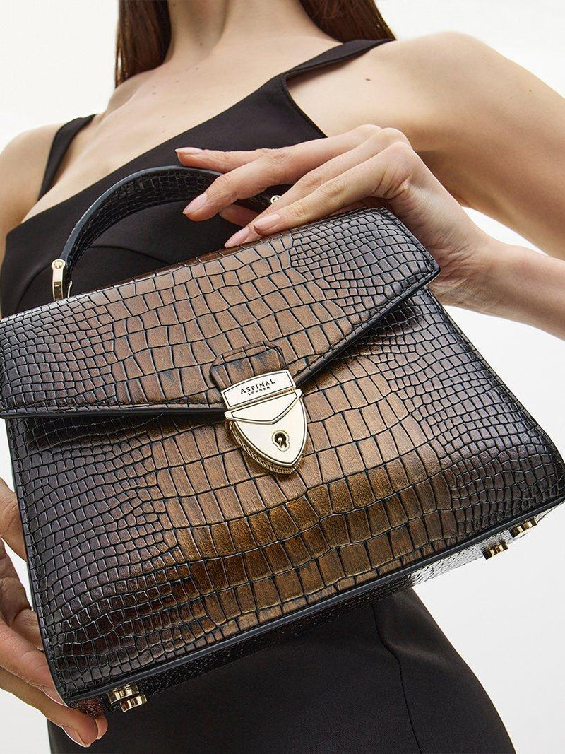 Aspinal Midi Mayfair 2 croc leather cross body bag (British brand)