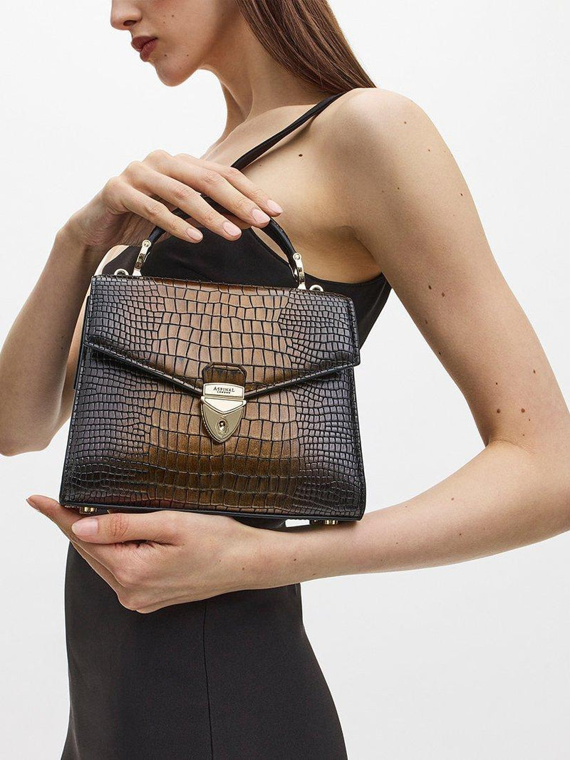 Aspinal Midi Mayfair 2 croc leather cross body bag (British brand)