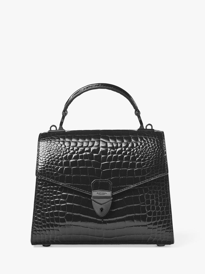 Aspinal of London Midi Mayfair 2 croc leather crossbody bag in black (British brand)