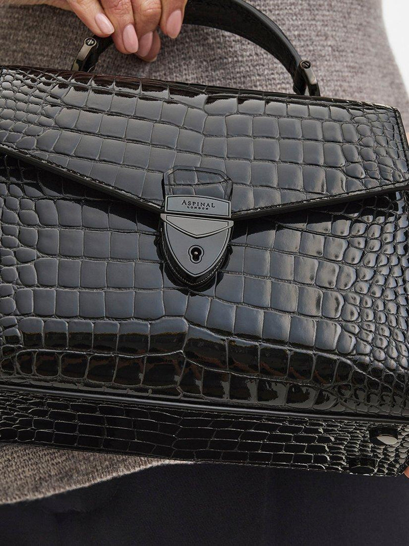 Aspinal of London Midi Mayfair 2 croc leather crossbody bag in black (British brand)
