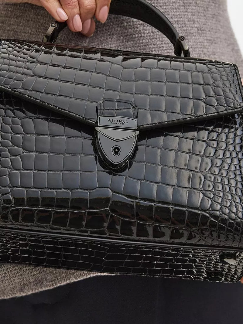 Aspinal of London Midi Mayfair 2 croc leather crossbody bag in black (British brand)