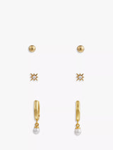 John Lewis Orelia Pearl Hoop and Star Stud Earrings, Pack of 3, Gold- Buy online at McGrocer