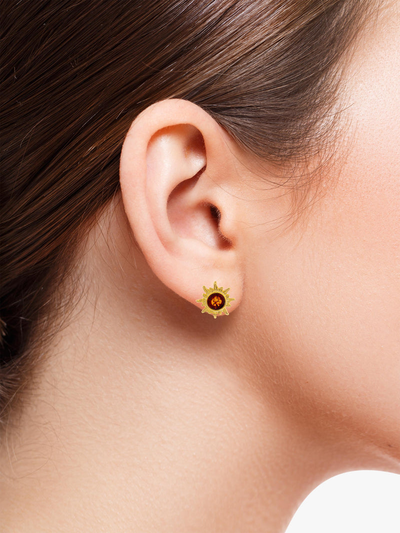 Be-Jewelled amber sun stud earrings 1.3cm, UK version