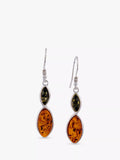 Be-Jewelled marquise cut amber drop earrings green cognac sterling silver - British product