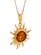 John Lewis Be-Jewelled Baltic Amber Sunburst Pendant Necklace, Gold/Cognac- Buy online at McGrocer