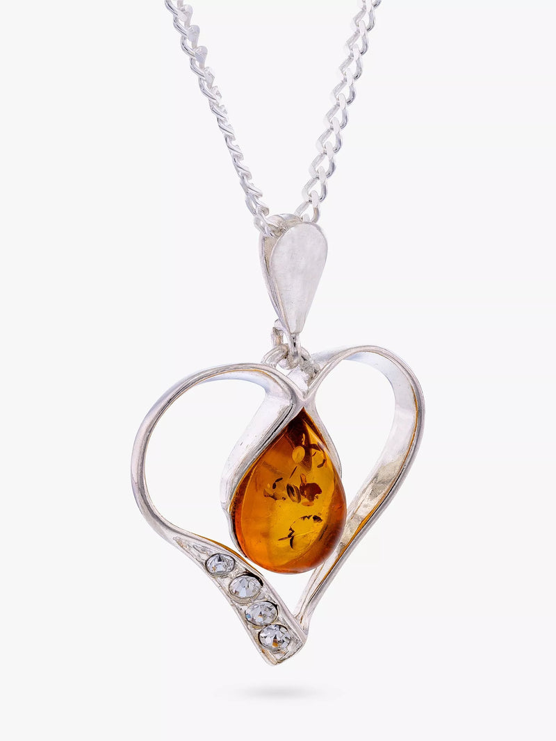 Be-Jewelled amber heart pendant necklace sterling silver (British brand)