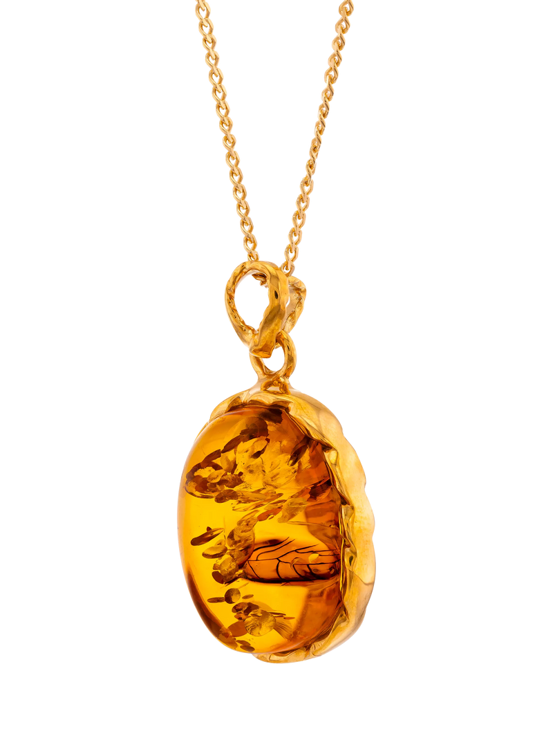 Be-Jewelled amber pendant necklace gold/cognac 46cm - British product