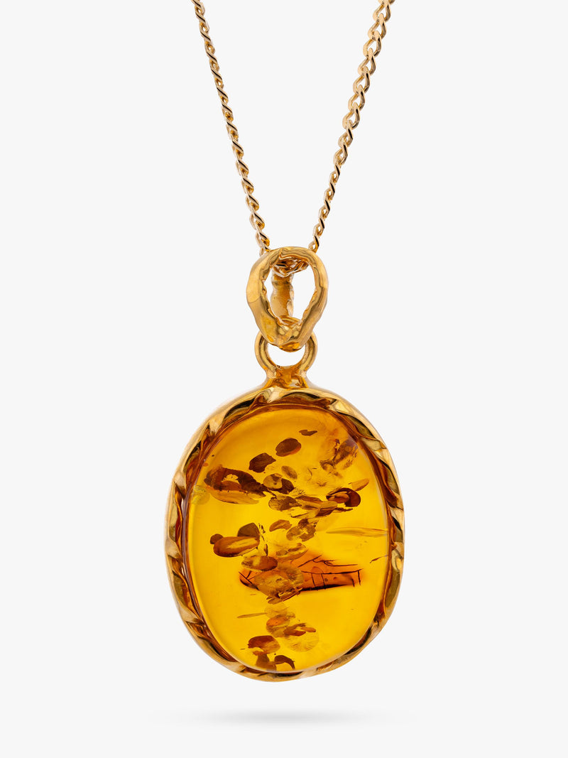 Be-Jewelled amber pendant necklace gold/cognac 46cm - British product