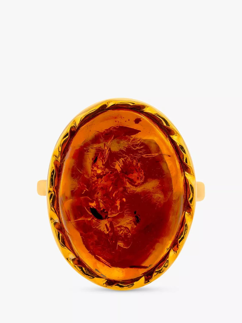 Be-Jewelled Baltic amber oval cabochon ring in Gold/Cognac, imported from the UK