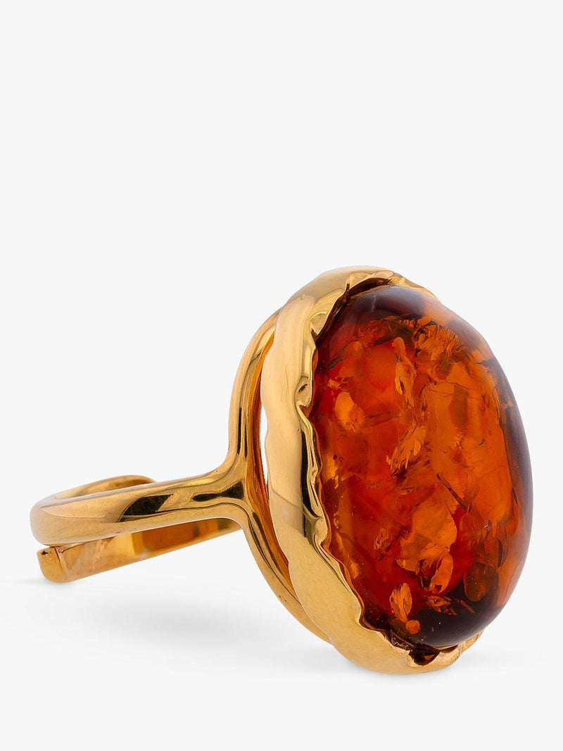 Be-Jewelled Baltic amber oval cabochon ring in Gold/Cognac, imported from the UK