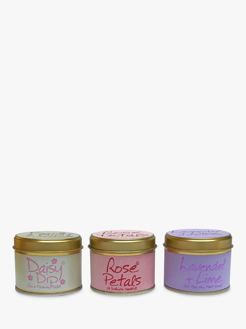 Lily-flame floral mini tin scented candle gift set, imported from the UK