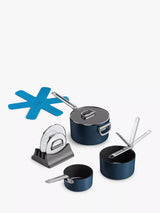 John Lewis Joseph Joseph Space Folding Handle Aluminium Non-Stick Saucepan & Accessories Set, 3 Piece, Navy- Buy online at McGrocer