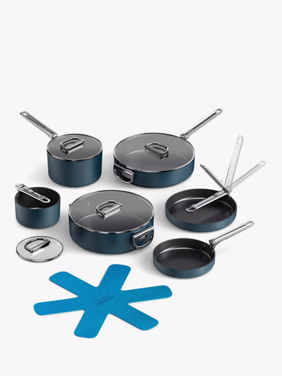 John Lewis Joseph Joseph Space Folding Handle Aluminium Non-Stick Cookware Set, 6 Piece, Navy- Buy online at McGrocer