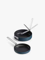 John Lewis Joseph Joseph Space Folding Handle Aluminium Non-Stick Frying Pans Set of 2 Navy 24cm 28cm- Buy online at McGrocer