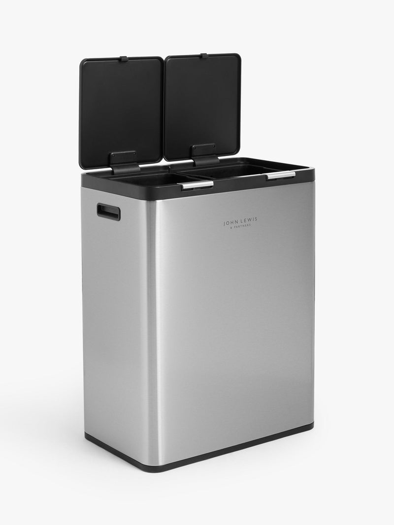 John Lewis dual compartment touch recycling bin stainless steel 30+30 litre capacity, UK version