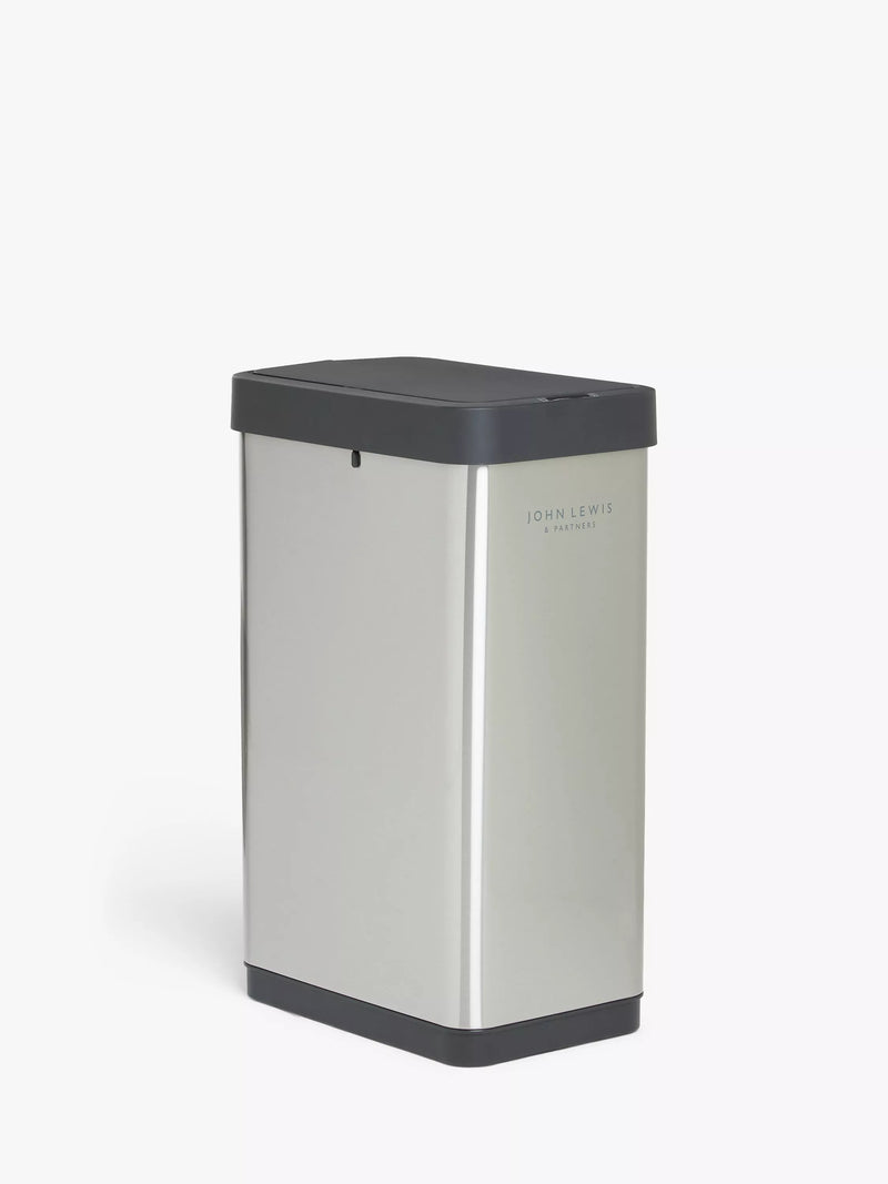 John Lewis two section sensor recycling bin with handles, stainless steel, 28+22L, UK version
