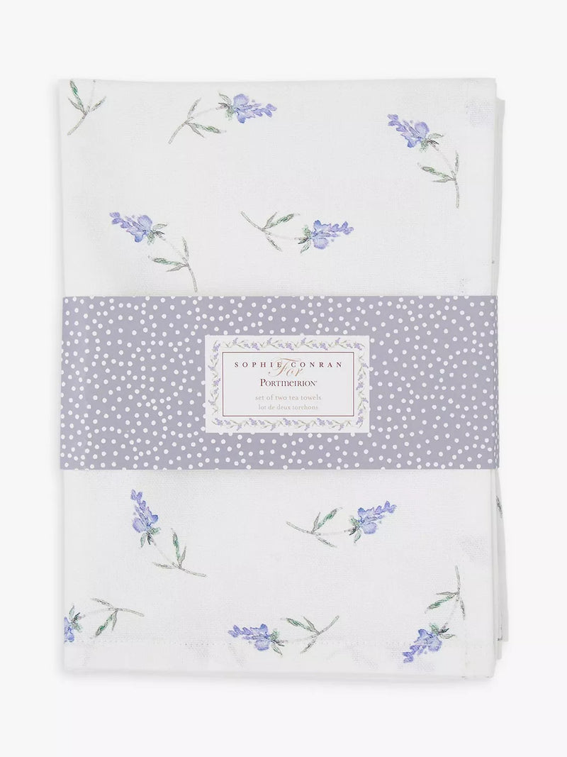 Sophie Conran cotton tea towel set with lavender print - British product