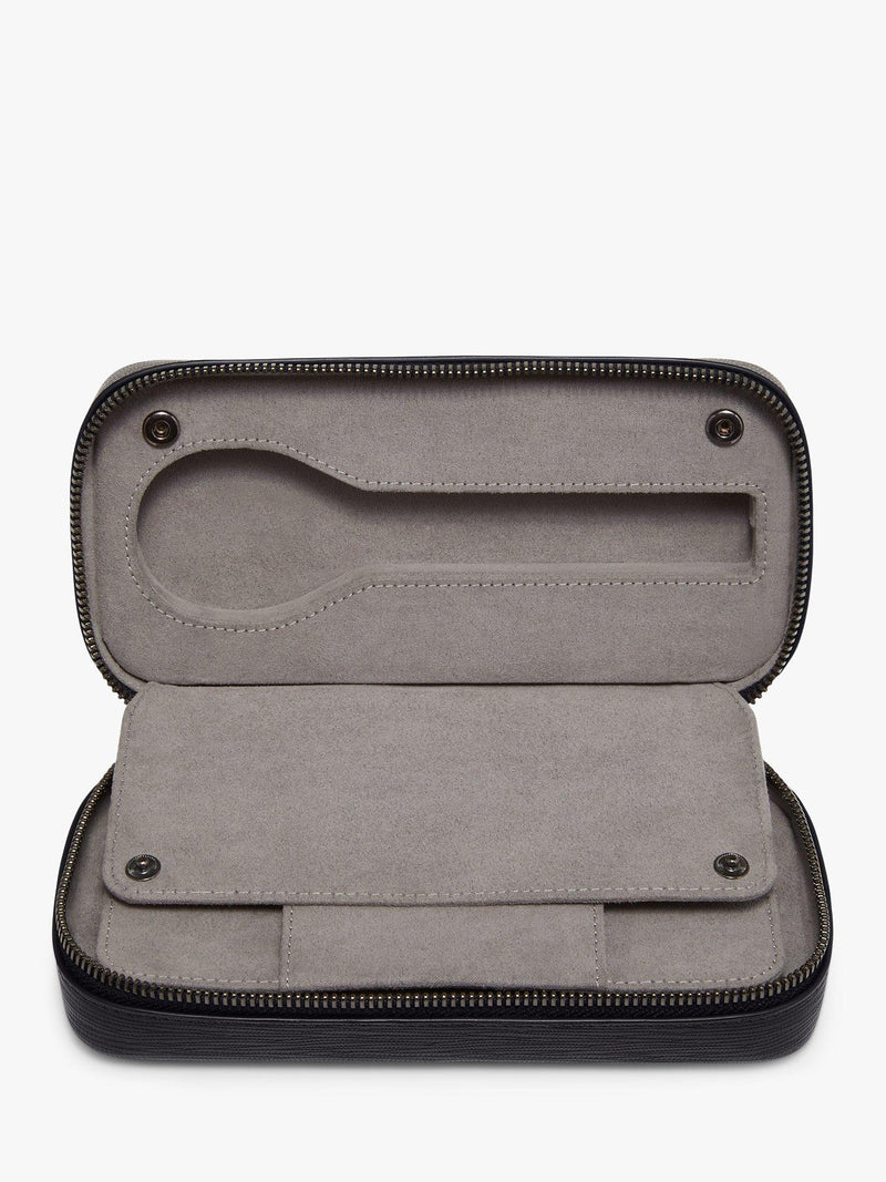 TUMI leather travel watch case black embossed, UK version