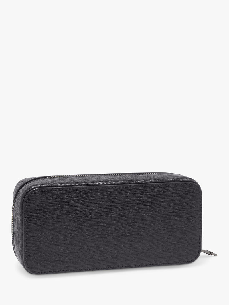 TUMI leather travel watch case black embossed, UK version