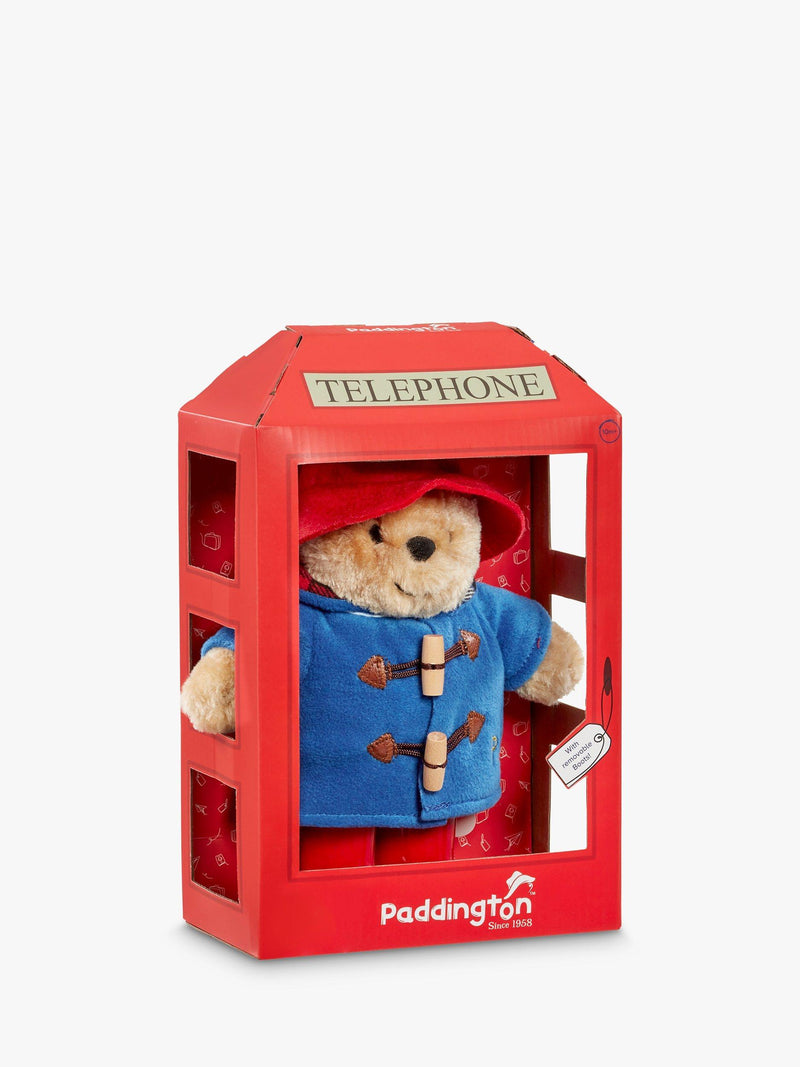 Paddington Bear soft toy in telephone box packaging (British brand)