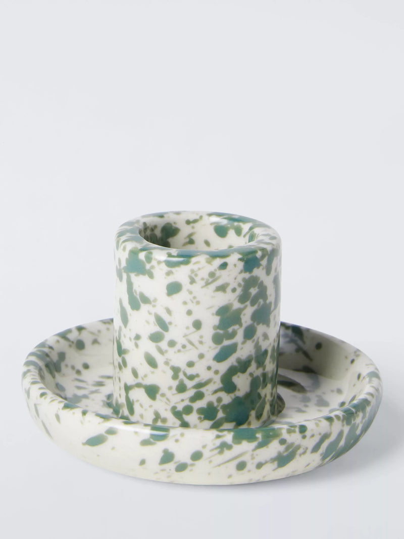 John Lewis speckle candle holder green stoneware, UK version