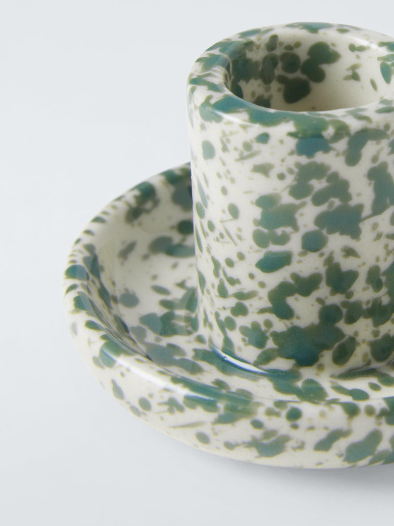 John Lewis speckle candle holder green stoneware, UK version