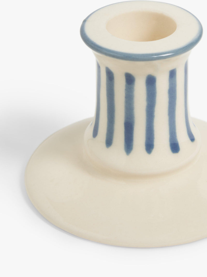 John Lewis blue stoneware candlestick holder 5.7cm, imported from the UK